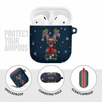 French Bulldog Reindeer Antlers Lights AirPods Case with Red Green Winter Pattern Design - Wonder Print Shop