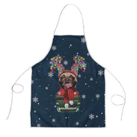 French Bulldog Reindeer Antlers Lights Apron with Red Green Winter Pattern Design - Wonder Print Shop