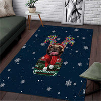French Bulldog Reindeer Antlers Lights Area Rug with Red Green Winter Pattern Design - Wonder Print Shop