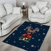 French Bulldog Reindeer Antlers Lights Area Rug with Red Green Winter Pattern Design - Wonder Print Shop