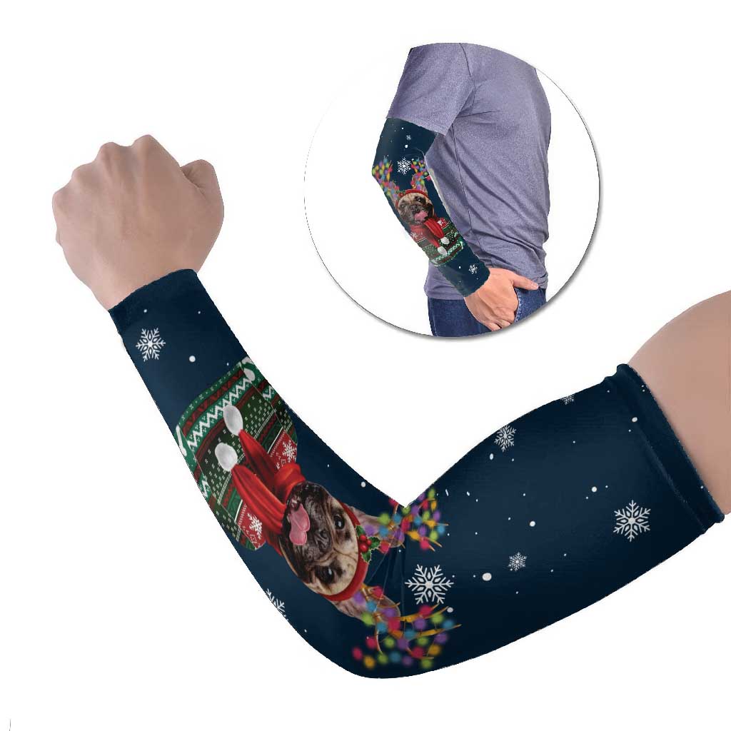 French Bulldog Reindeer Antlers Lights Arm Sleeves with Red Green Winter Pattern Design - Wonder Print Shop