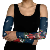 French Bulldog Reindeer Antlers Lights Arm Sleeves with Red Green Winter Pattern Design - Wonder Print Shop