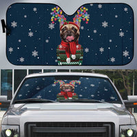 French Bulldog Reindeer Antlers Lights Auto Sun Shade with Red Green Winter Pattern Design - Wonder Print Shop