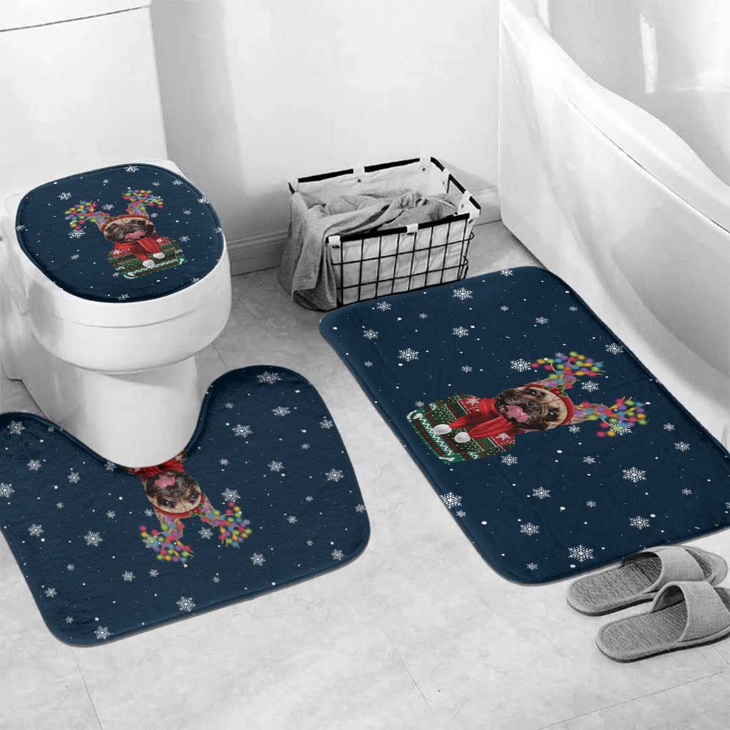 French Bulldog Reindeer Antlers Lights Bathroom Set with Red Green Winter Pattern Design - Wonder Print Shop
