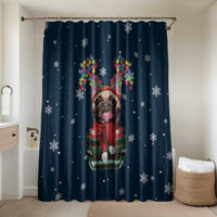 French Bulldog Reindeer Antlers Lights Bathroom Set with Red Green Winter Pattern Design - Wonder Print Shop