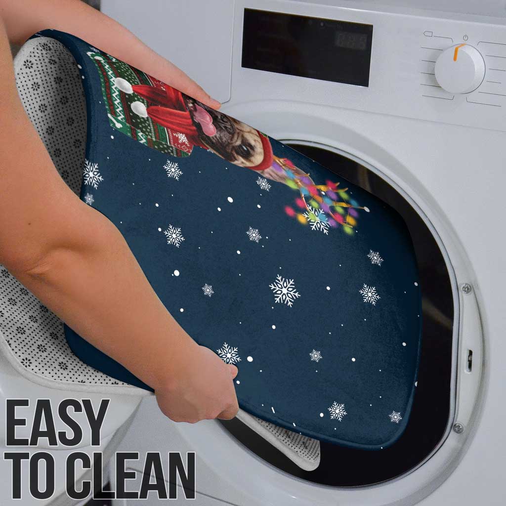 French Bulldog Reindeer Antlers Lights Bathroom Set with Red Green Winter Pattern Design - Wonder Print Shop