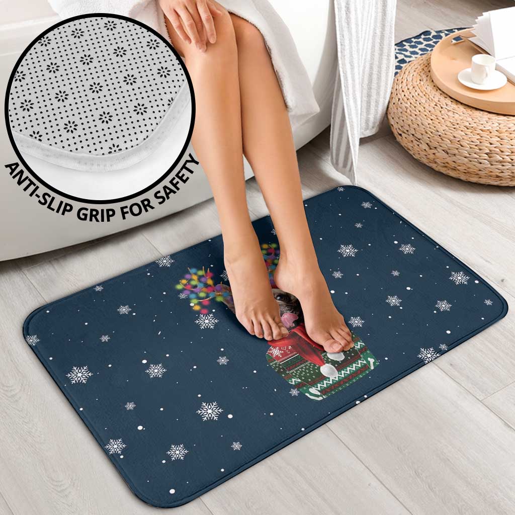 French Bulldog Reindeer Antlers Lights Bathroom Set with Red Green Winter Pattern Design - Wonder Print Shop