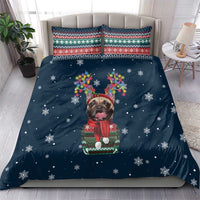 French Bulldog Reindeer Antlers Lights Bedding Set with Red Green Winter Pattern Design - Wonder Print Shop