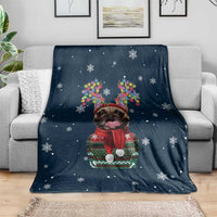 French Bulldog Reindeer Antlers Lights Blanket with Red Green Winter Pattern Design - Wonder Print Shop