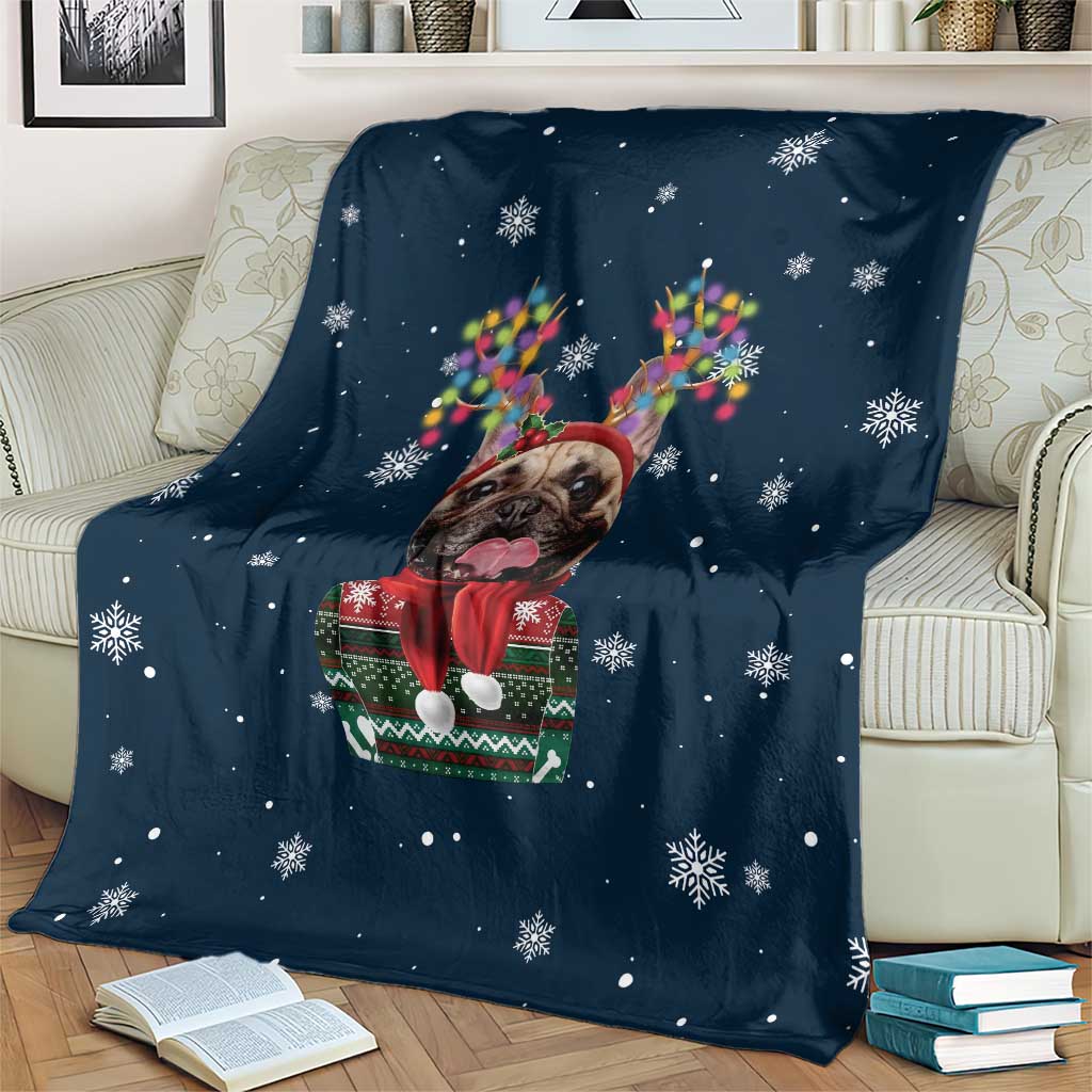French Bulldog Reindeer Antlers Lights Blanket with Red Green Winter Pattern Design - Wonder Print Shop