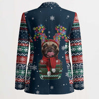 French Bulldog Reindeer Antlers Lights Blazer with Red Green Winter Pattern Design - Wonder Print Shop