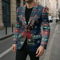 French Bulldog Reindeer Antlers Lights Blazer with Red Green Winter Pattern Design - Wonder Print Shop