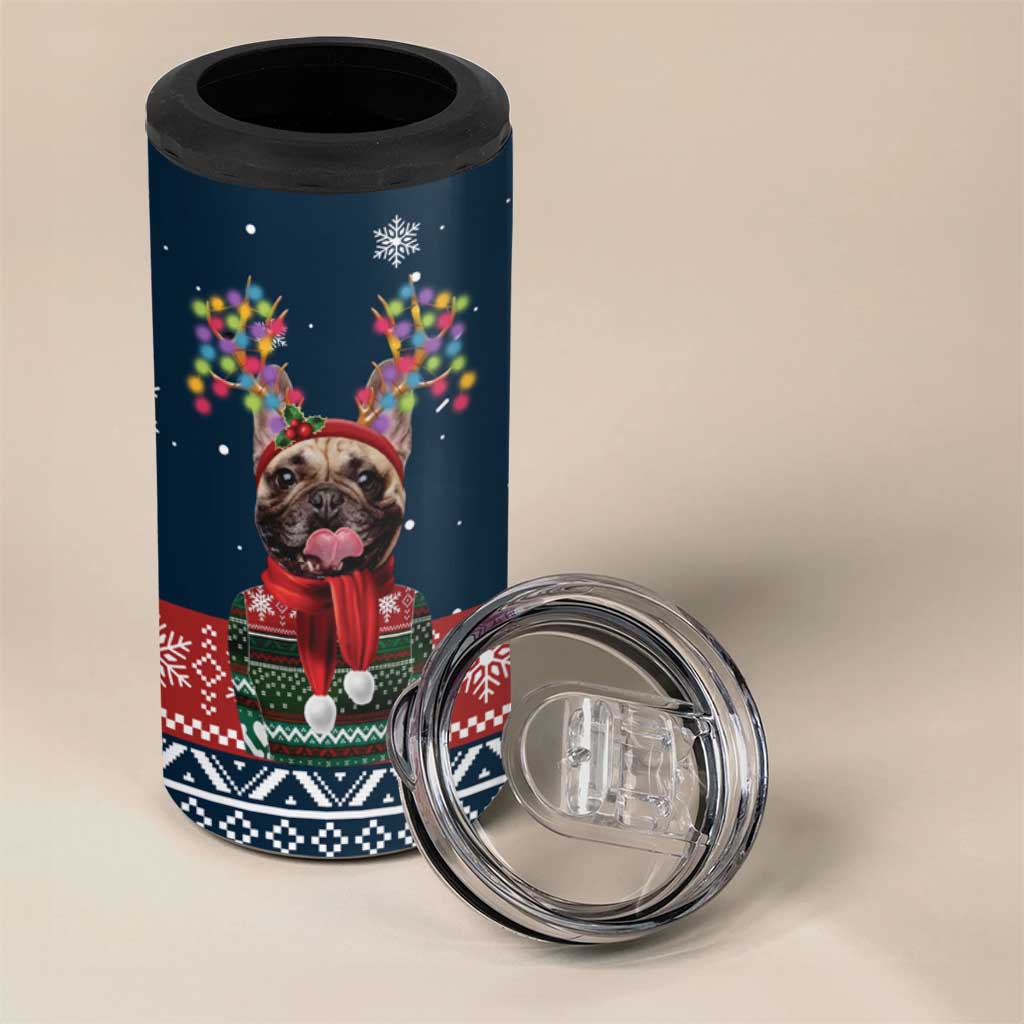 French Bulldog Reindeer Antlers Lights 4 in 1 Can Cooler Tumbler with Red Green Winter Pattern Design - Wonder Print Shop