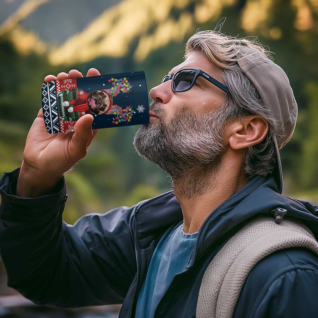 French Bulldog Reindeer Antlers Lights 4 in 1 Can Cooler Tumbler with Red Green Winter Pattern Design - Wonder Print Shop