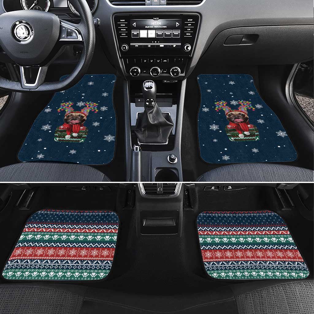 French Bulldog Reindeer Antlers Lights Car Mats with Red Green Winter Pattern Design - Wonder Print Shop