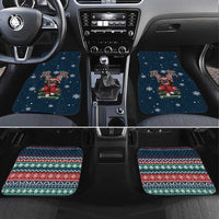 French Bulldog Reindeer Antlers Lights Car Mats with Red Green Winter Pattern Design - Wonder Print Shop