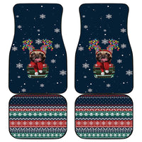 French Bulldog Reindeer Antlers Lights Car Mats with Red Green Winter Pattern Design - Wonder Print Shop
