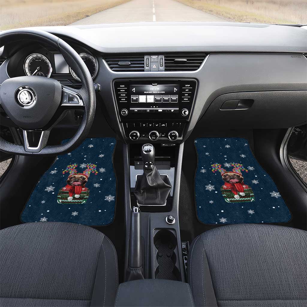 French Bulldog Reindeer Antlers Lights Car Mats with Red Green Winter Pattern Design - Wonder Print Shop