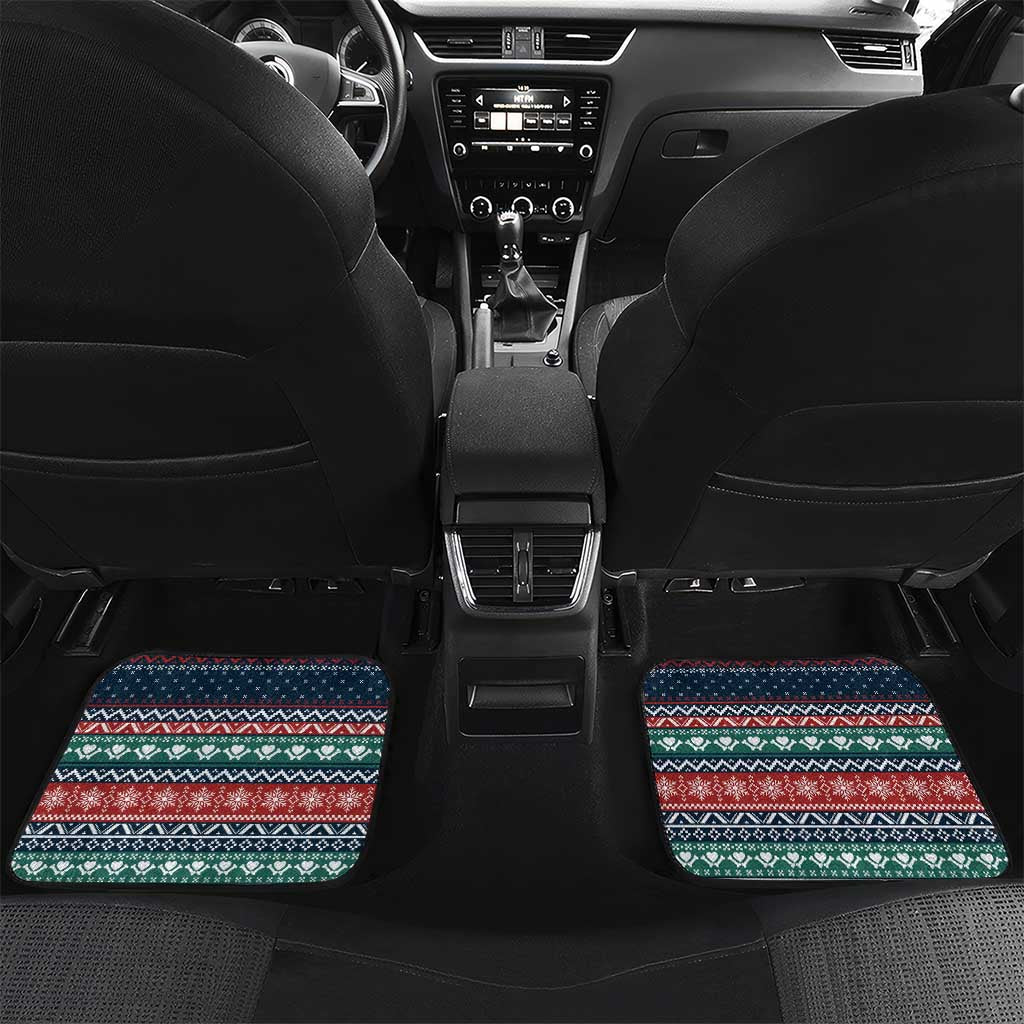 French Bulldog Reindeer Antlers Lights Car Mats with Red Green Winter Pattern Design - Wonder Print Shop