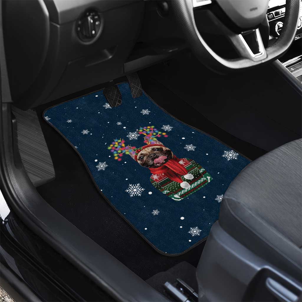 French Bulldog Reindeer Antlers Lights Car Mats with Red Green Winter Pattern Design - Wonder Print Shop