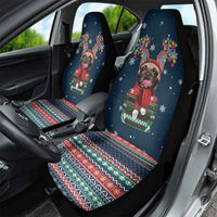 French Bulldog Reindeer Antlers Lights Car Seat Cover with Red Green Winter Pattern Design - Wonder Print Shop