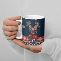 French Bulldog Reindeer Antlers Lights Ceramic Mug with Red Green Winter Pattern Design - Wonder Print Shop