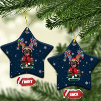 French Bulldog Reindeer Antlers Lights Ceramic Ornament with Red Green Winter Pattern Design - Wonder Print Shop