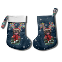 French Bulldog Reindeer Antlers Lights Christmas Stocking with Red Green Winter Pattern Design - Wonder Print Shop