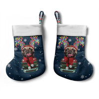 French Bulldog Reindeer Antlers Lights Christmas Stocking with Red Green Winter Pattern Design - Wonder Print Shop