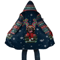 French Bulldog Reindeer Antlers Lights Cloak with Red Green Winter Pattern Design - Wonder Print Shop