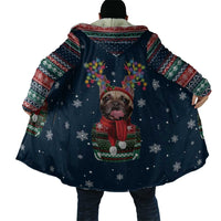 French Bulldog Reindeer Antlers Lights Cloak with Red Green Winter Pattern Design - Wonder Print Shop