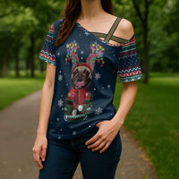 French Bulldog Reindeer Antlers Lights Cross Shoulder Shirt with Red Green Winter Pattern Design - Wonder Print Shop