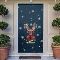 French Bulldog Reindeer Antlers Lights Door Cover with Red Green Winter Pattern Design - Wonder Print Shop