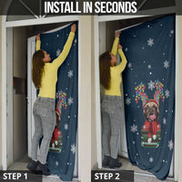 French Bulldog Reindeer Antlers Lights Door Cover with Red Green Winter Pattern Design - Wonder Print Shop