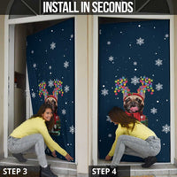 French Bulldog Reindeer Antlers Lights Door Cover with Red Green Winter Pattern Design - Wonder Print Shop