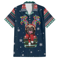 French Bulldog Reindeer Antlers Lights Family Matching Long Sleeve Bodycon Dress and Hawaiian Shirt with Red Green Winter Pattern Design - Wonder Print Shop