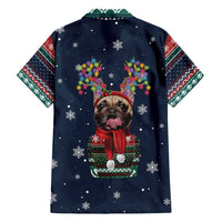 French Bulldog Reindeer Antlers Lights Family Matching Long Sleeve Bodycon Dress and Hawaiian Shirt with Red Green Winter Pattern Design - Wonder Print Shop