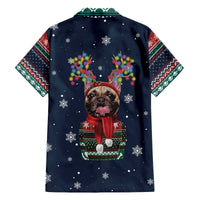 French Bulldog Reindeer Antlers Lights Family Matching Off The Shoulder Long Sleeve Dress and Hawaiian Shirt with Red Green Winter Pattern Design - Wonder Print Shop