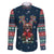 French Bulldog Reindeer Antlers Lights Family Matching Off The Shoulder Long Sleeve Dress and Hawaiian Shirt with Red Green Winter Pattern Design - Wonder Print Shop