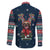 French Bulldog Reindeer Antlers Lights Family Matching Off The Shoulder Long Sleeve Dress and Hawaiian Shirt with Red Green Winter Pattern Design - Wonder Print Shop