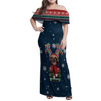 French Bulldog Reindeer Antlers Lights Family Matching Off Shoulder Maxi Dress and Hawaiian Shirt with Red Green Winter Pattern Design - Wonder Print Shop