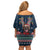 French Bulldog Reindeer Antlers Lights Family Matching Off Shoulder Short Dress and Hawaiian Shirt with Red Green Winter Pattern Design - Wonder Print Shop