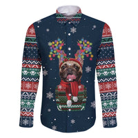 French Bulldog Reindeer Antlers Lights Family Matching Puletasi and Hawaiian Shirt with Red Green Winter Pattern Design - Wonder Print Shop