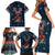 French Bulldog Reindeer Antlers Lights Family Matching Short Sleeve Bodycon Dress and Hawaiian Shirt with Red Green Winter Pattern Design - Wonder Print Shop