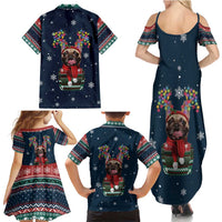 French Bulldog Reindeer Antlers Lights Family Matching Summer Maxi Dress and Hawaiian Shirt with Red Green Winter Pattern Design - Wonder Print Shop