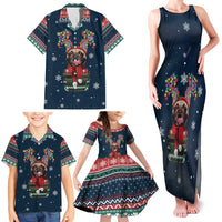 French Bulldog Reindeer Antlers Lights Family Matching Tank Maxi Dress and Hawaiian Shirt with Red Green Winter Pattern Design - Wonder Print Shop