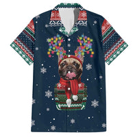 French Bulldog Reindeer Antlers Lights Family Matching Tank Maxi Dress and Hawaiian Shirt with Red Green Winter Pattern Design - Wonder Print Shop