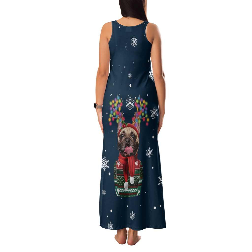 French Bulldog Reindeer Antlers Lights Family Matching Tank Maxi Dress and Hawaiian Shirt with Red Green Winter Pattern Design - Wonder Print Shop