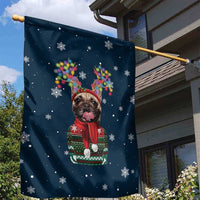 French Bulldog Reindeer Antlers Lights Garden Flag with Red Green Winter Pattern Design - Wonder Print Shop