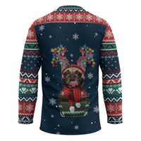 French Bulldog Reindeer Antlers Lights Hockey Jersey with Red Green Winter Pattern Design - Wonder Print Shop